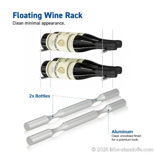 2 Bottle Peg for Cable Wine Racking System, 7-1/2" x 1/2" Aluminum Clear Anodized (Pair)