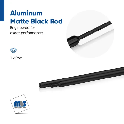 3/8'' Aluminum  Black Matt Anodized 3/8'' Diameter Rod, Length: 36'', Reverse Thread (Inside use only)