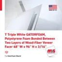 48" W x 96" H x 3/16" T Triple White GATORFOAM, Polystyrene Foam Bonded Between Two Layers of Wood-Fiber Veneer Facer