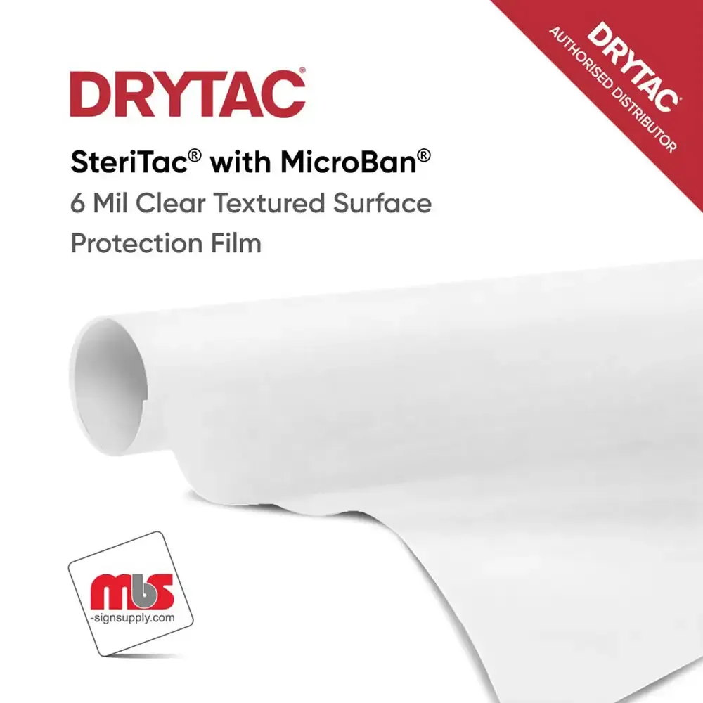 47" x 33 Yard Roll - Drytac SteriTac® with MicroBan® 6 Mil Clear Textured Surface Protection Film w/ Permanent Adhesive