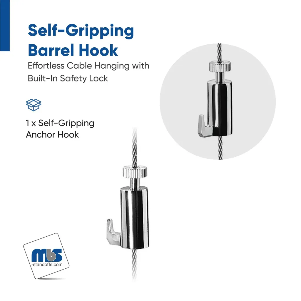 Self-Gripping Barrel Hook "Nickel Plating" Finish  (For Cable Diameter 0.06" to 0.08")