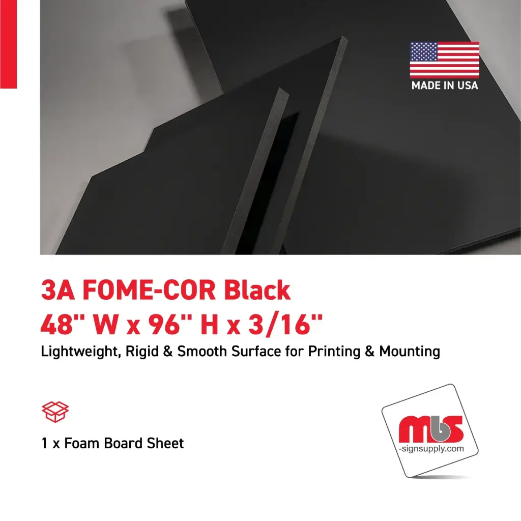 48" x 96" x 3/16" 3A FOME-COR Black