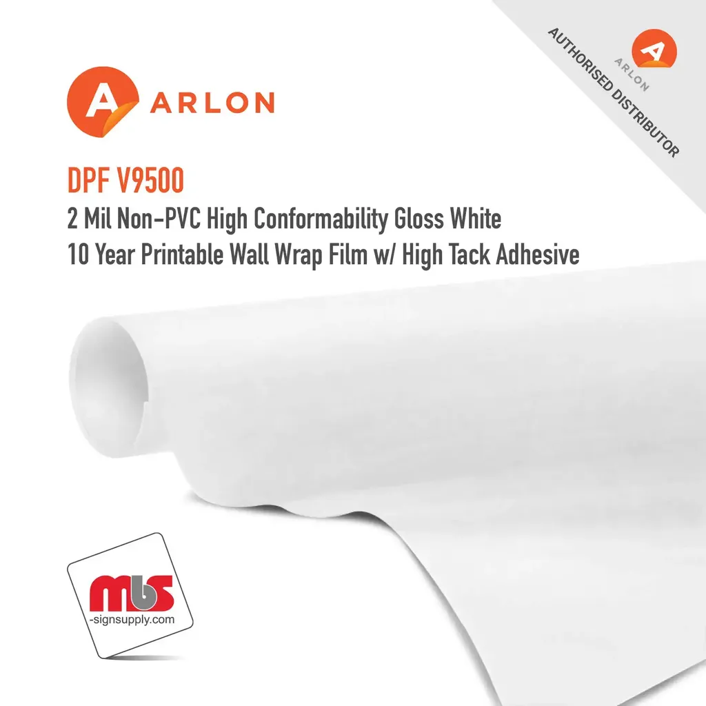 54" x 50 Yard Roll - Arlon PDF V9500 Premium 2 Mil Non-PVC High Conformability Gloss White 10 Year Printable Wall Wrap Film w/ High Tack Adhesive