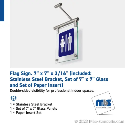 [160.304] Flag sign. 7" x 7" x 3/16" (included: Stainless Steel Bracket, Set of 7" x 7" Glass and Set Of Paper Insert)