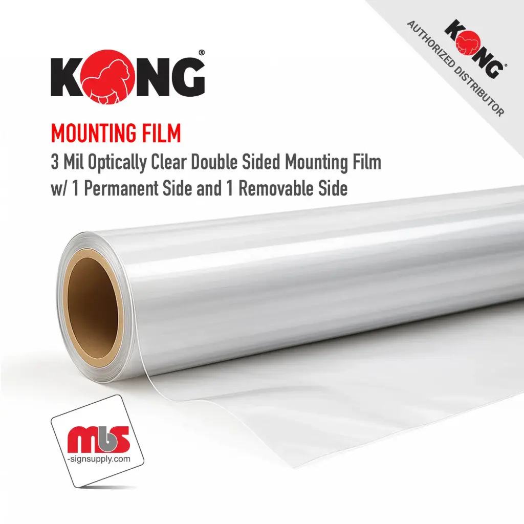 54" x 50 Yard Roll - Kong 3 Mil Optically Clear Double Sided Mounting Film W/ 1 Permanent Side and 1 Removable Side