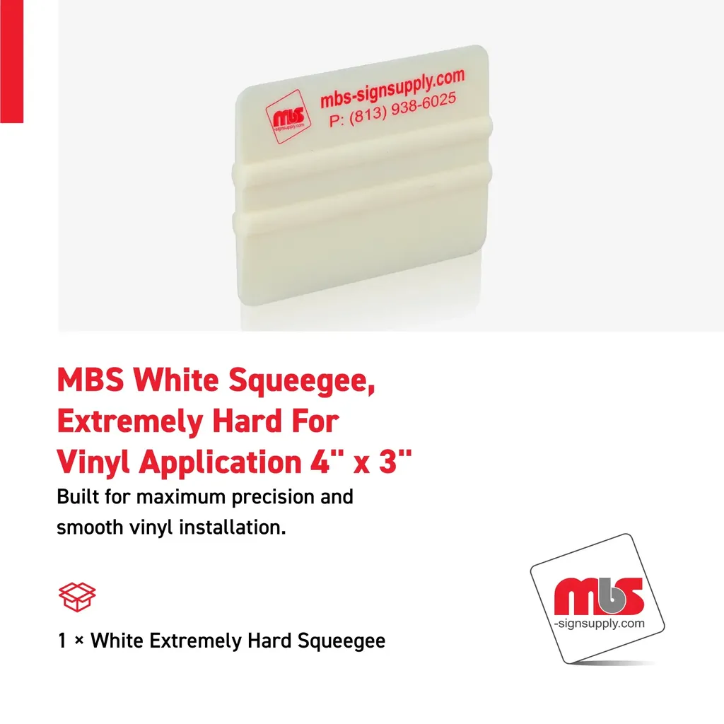 MBS 4" x 3" White Squeegee, Extremely Hard For Vinyl Application