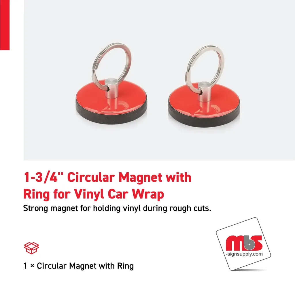 1-3/4" Circular Magnet with  Ring for Vinyl Car Wrap
