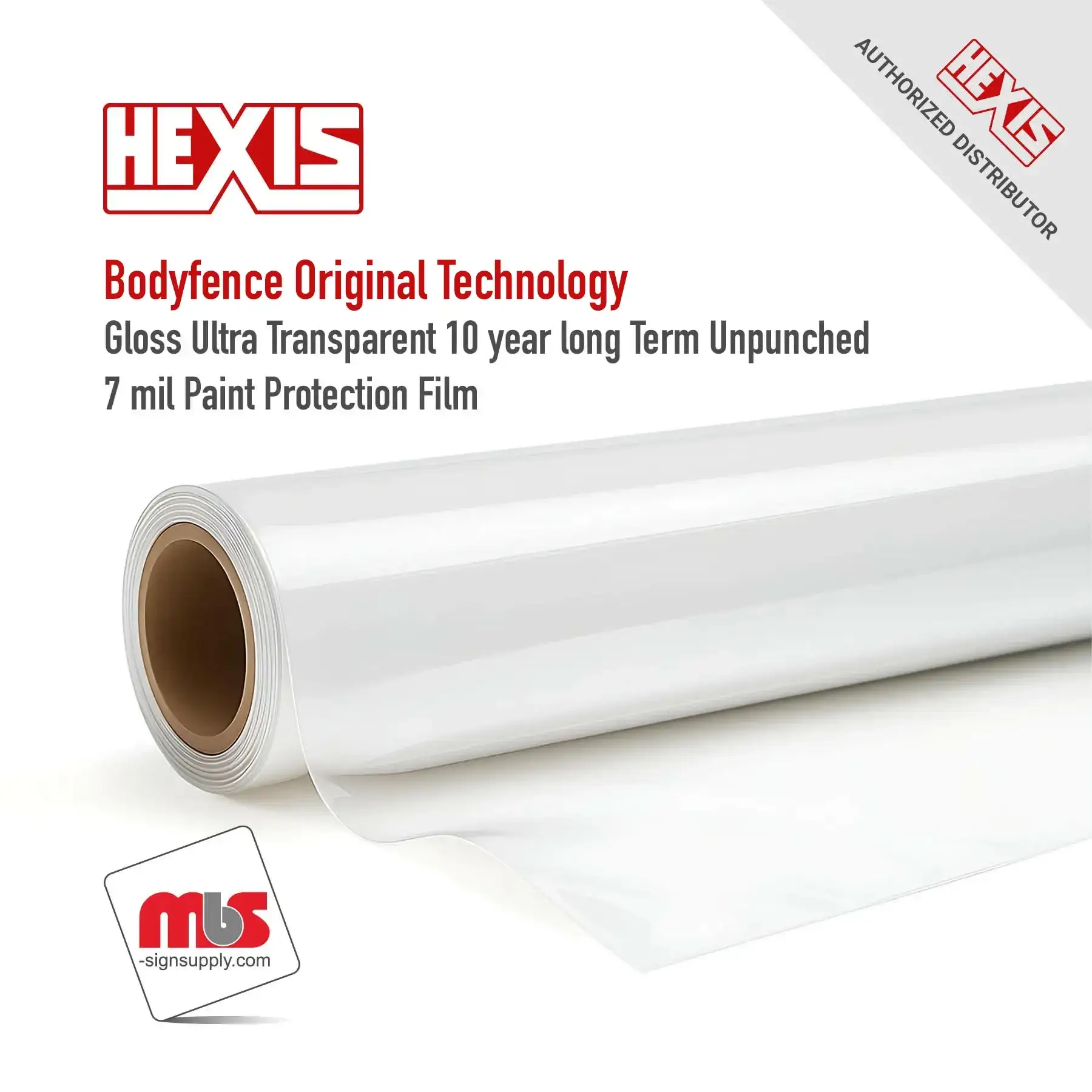 72" x 50 ft Hexis Bodyfence Original Technology Gloss Ultra Transparent 10 year long Term Unpunched 8 mil Wide Body Paint Protection Film (Color Code: BFWD)(Hexis Part#: BFWIDE)