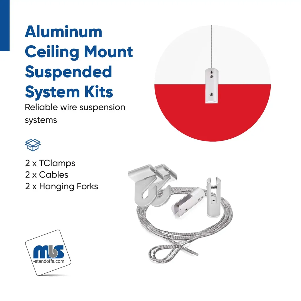 Drop Ceiling Suspended Cable Kits with Loop-End Cables for 1/4" Thick Material - 2 Full Kits