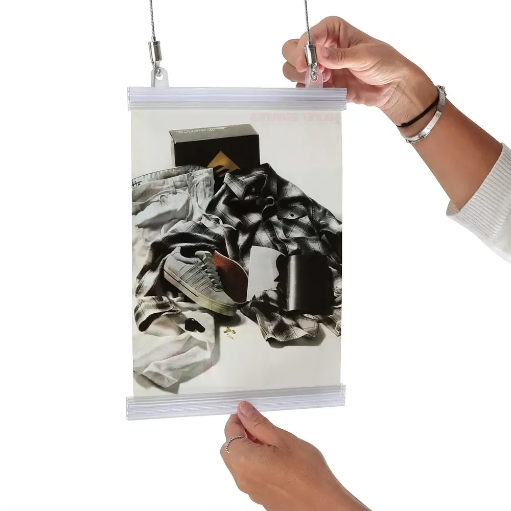 Clear Plastic Banner Rail with Easy Hinge Snap Open System - 2 pieces