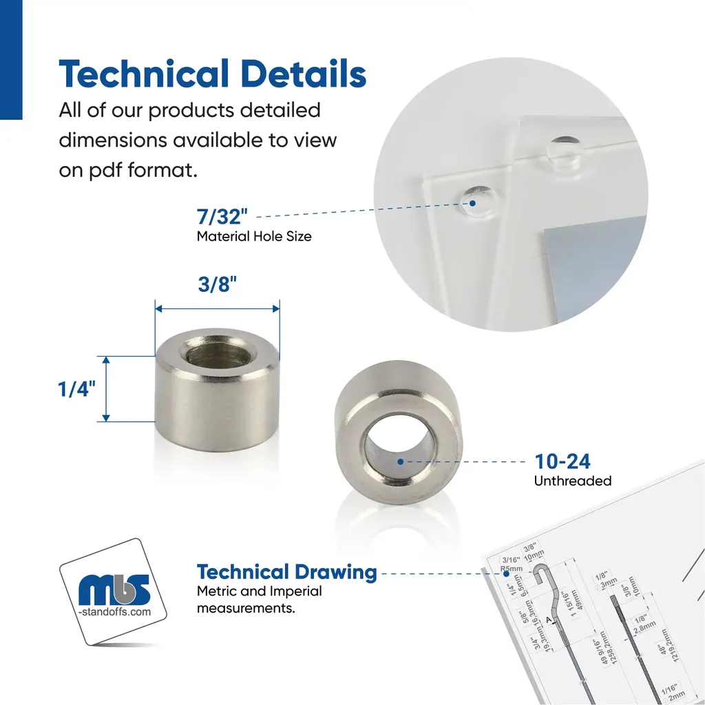 3/8" Diameter x 1/4" Length, Unthreaded Barrels - 7/32" Hole Required