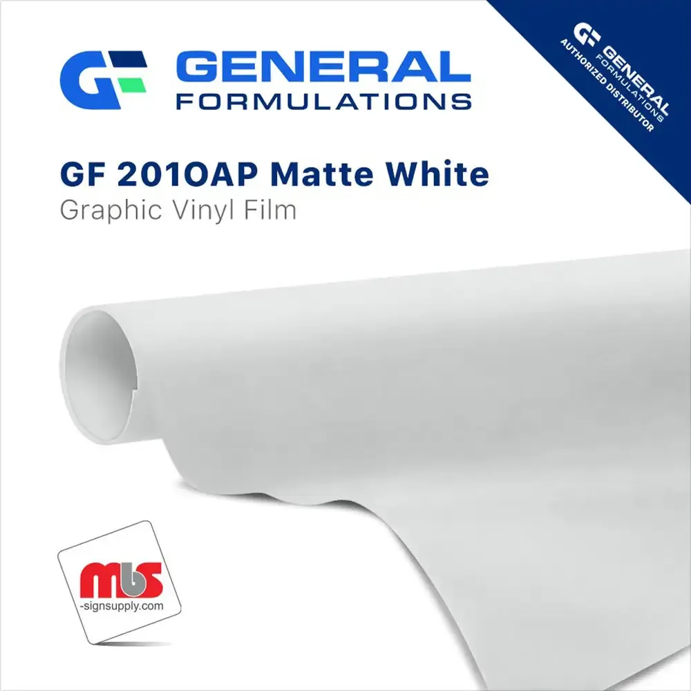 General Formulations 201 Matte White Calendered OAP Opaque w/ Grey Permanent Adhesive