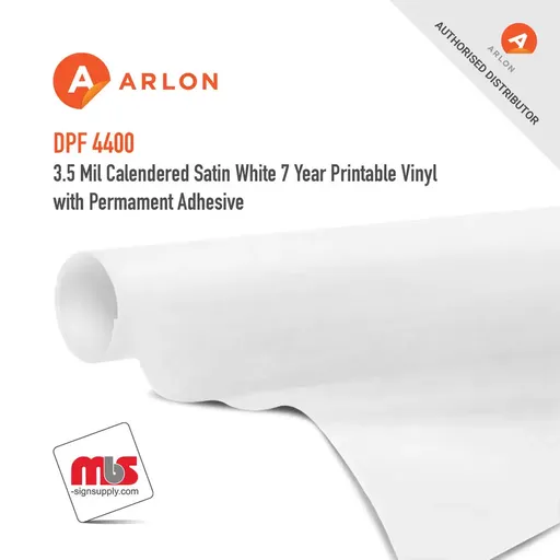 Arlon DPF 4400 Calendered Satin White 7 Year Printable Vinyl w/ Permamnent Adhesive