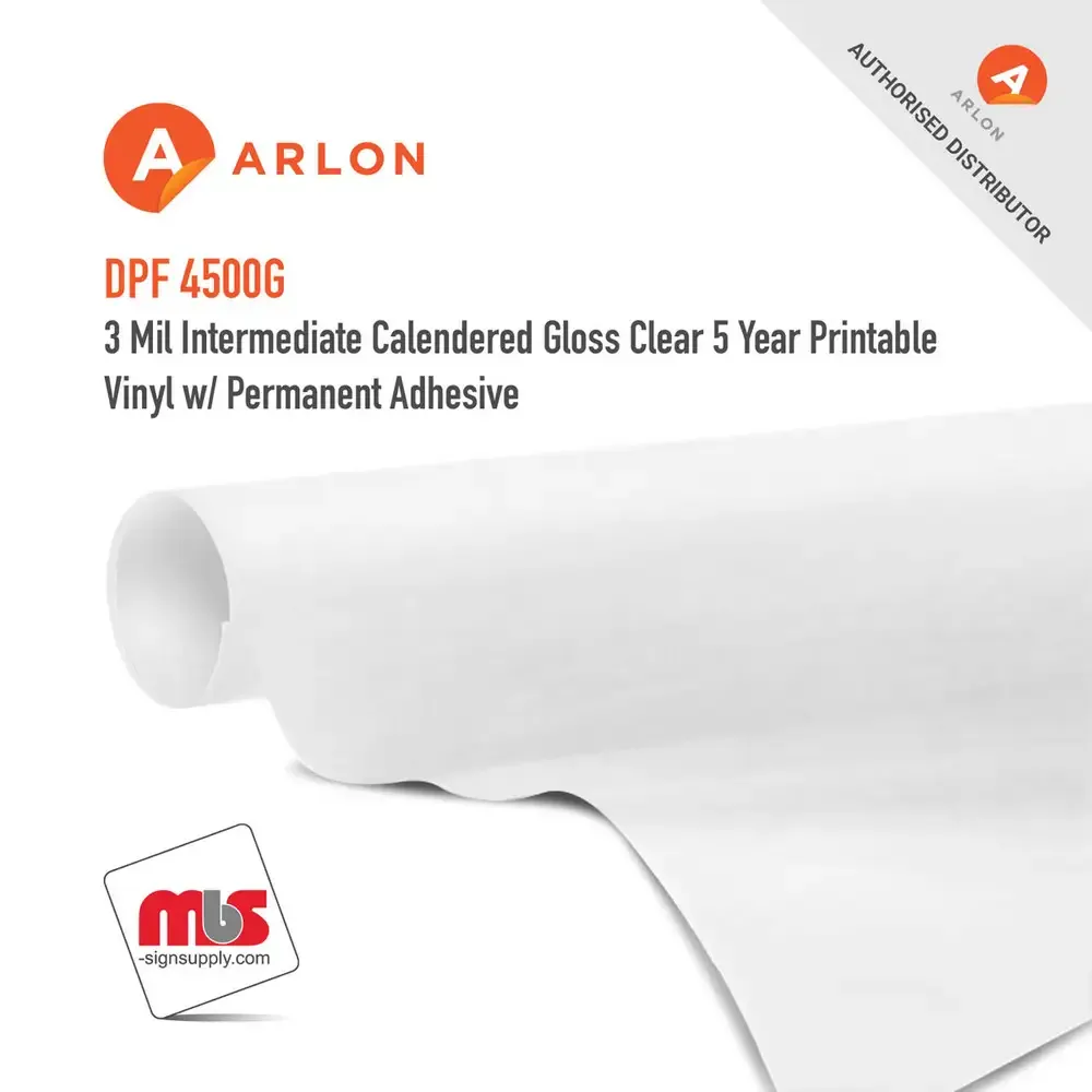 Arlon DPF 4500C Intermediate Calendered Gloss Clear 5 Year Printable Vinyl w/ Permanent Adhesive