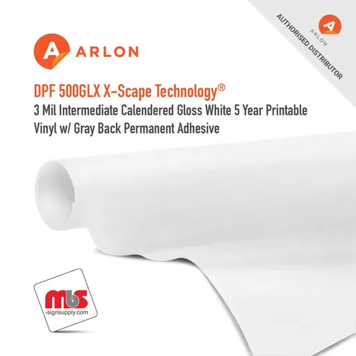 Arlon DPF 4500GLX X-Scape Technology Intermediate Calendered Gloss White 5 Year Printable Vinyl w/ Gray Back Permanent Adhesive