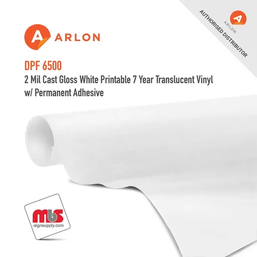 Arlon DPF 6500 Cast Gloss White Printable 7 Year Translucent Vinyl w/ Permanent Adhesive
