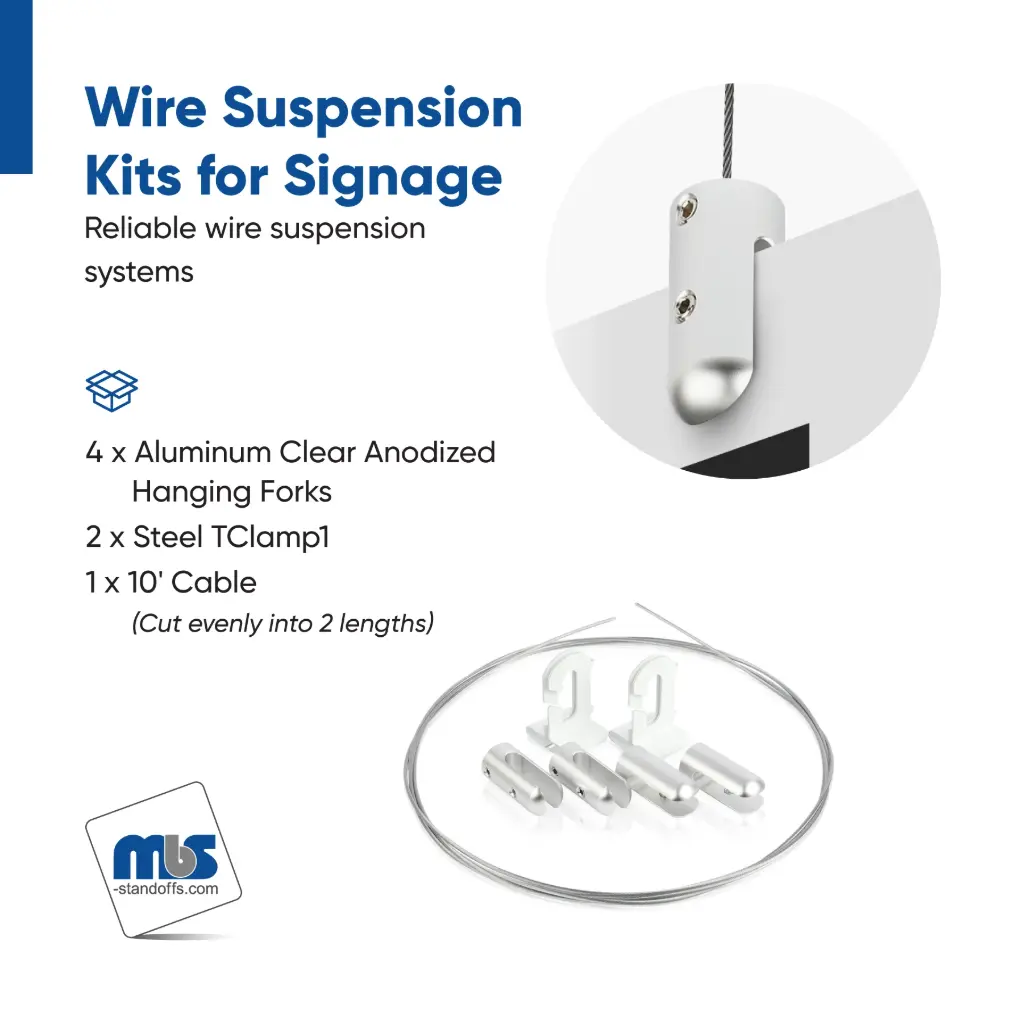 Drop Ceiling Suspended Cable Kits with Straight Cable for 1/4" thick Material - 2 Full Kits
