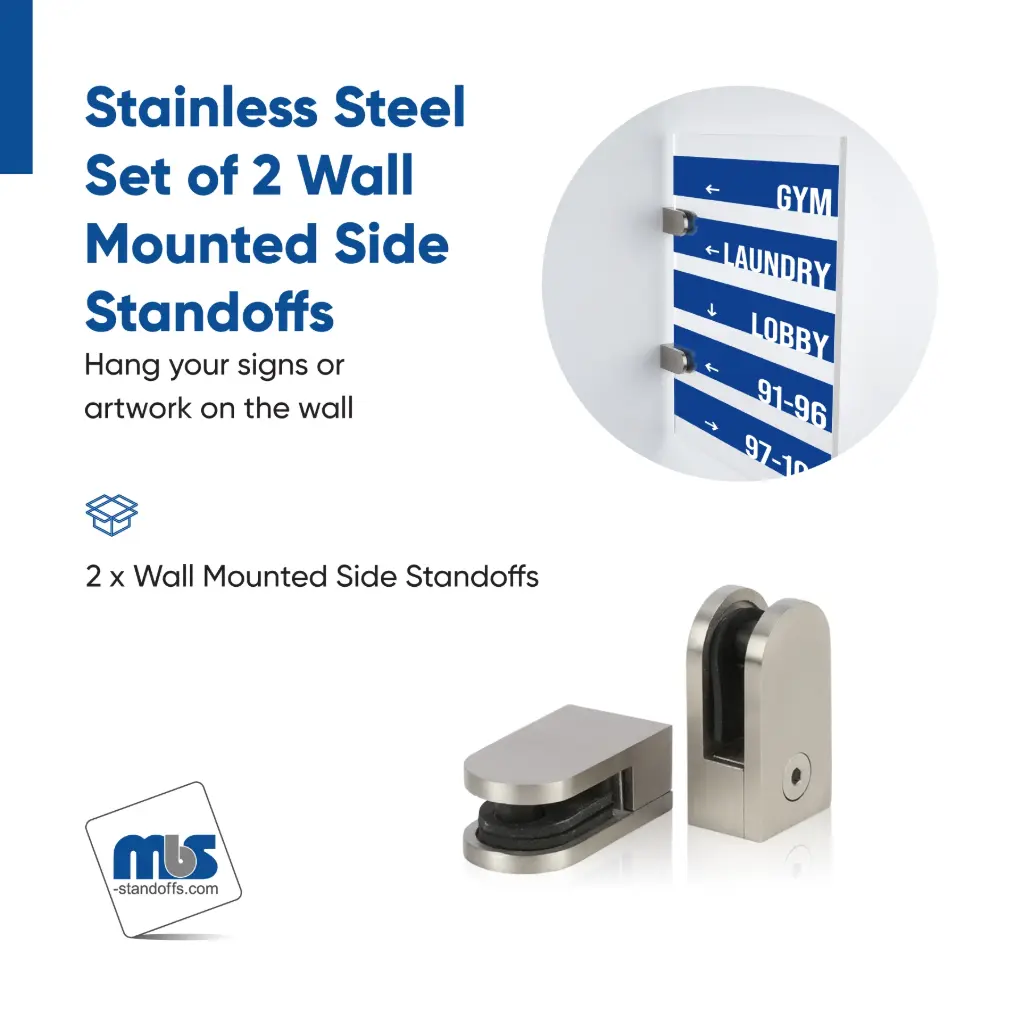 Set of 2 Wall Clamp, Stainless Steel, Satin Brushed Finish (For 5/16" Material)
