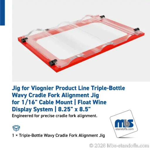 [JWCC-03] Triple-Bottle Wavy Cradle Fork Alignment Jig for 1/16" Cable Mount | Float Wine Display System | 6.25"x8.25"