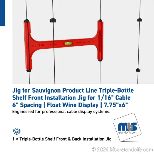 [JCSF-03] Triple-Bottle Shelf Front Installation Jig for 1/16" Cable | 6" Spacing | Float Wine Display | 11.75"x6"