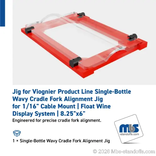 [JWCC-01] Single-Bottle Wavy Cradle Fork Alignment Jig for 1/16" Cable Mount | Float Wine Display System | 8.25"x6"