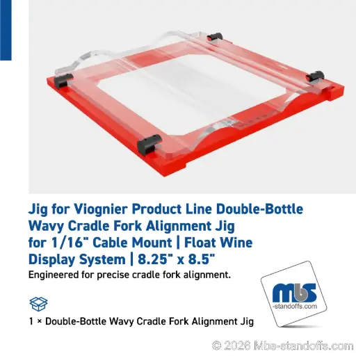 [JWCC-02] Double-Bottle Wavy Cradle Fork Alignment Jig for 1/16" Cable Mount | Float Wine Display System | 8.25"x8.5"