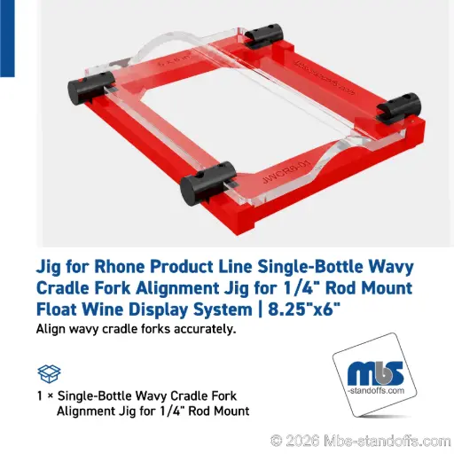 [JWCR6-01] Single-Bottle Wavy Cradle Fork Alignment Jig for 1/4" Rod Mount | Float Wine Display System | 8.25"x6"