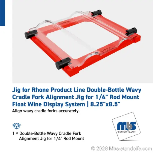 [JWCR6-02] Double-Bottle Wavy Cradle Fork Alignment Jig for 1/4" Rod Mount | Float Wine Display System | 8.25"x8.5"