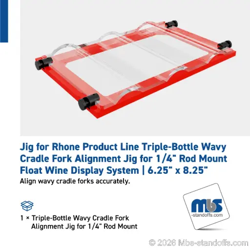 [JWCR6-03] Triple-Bottle Wavy Cradle Fork Alignment Jig for 1/4" Rod Mount | Float Wine Display System | 6.25"x8.25"