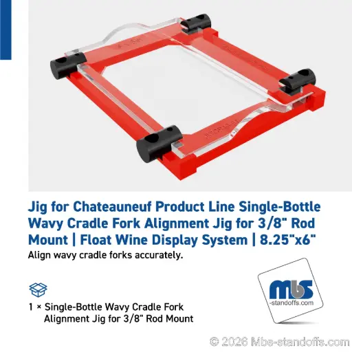 [JWCR10-01] Single-Bottle Wavy Cradle Fork Alignment Jig for 3/8" Rod Mount | Float Wine Display System | 8.25"x6"