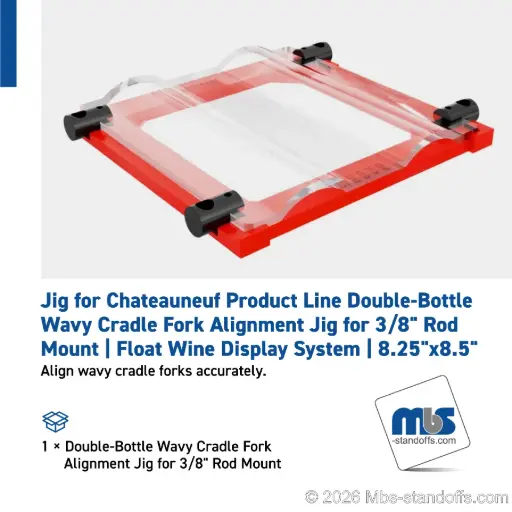 [JWCR10-02] Double-Bottle Wavy Cradle Fork Alignment Jig for 3/8" Rod Mount | Float Wine Display System | 8.25"x8.5"