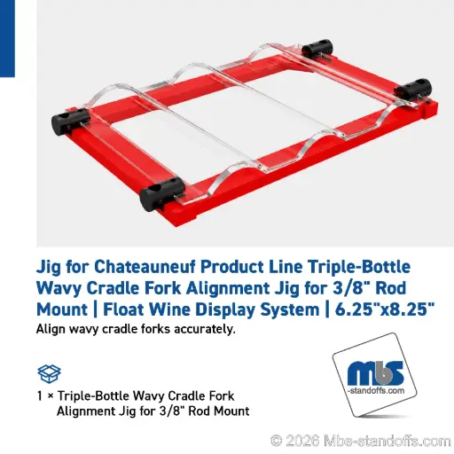 [JWCR10-03] Triple-Bottle Wavy Cradle Fork Alignment Jig for 3/8" Rod Mount | Float Wine Display System | 6.25"x8.25"