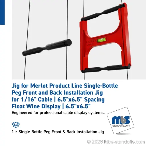 [JCPF-01] Single-Bottle Peg Front Installation Jig for 1/16" Cable | 6.5"x6.5" Spacing | Float Wine Display | 6.5"x6.5"