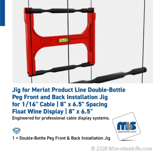 [JCPF-02] Double-Bottle Peg Front Installation Jig for 1/16" Cable | 8x6.5" Spacing | Float Wine Display | 8x6.5"