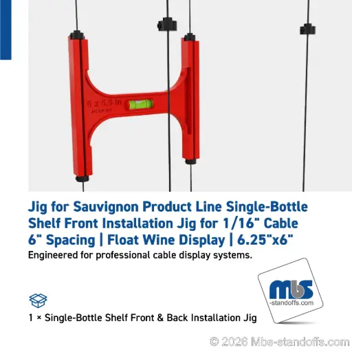 [JCSF-01] Single-Bottle Shelf Front Installation Jig for 1/16" Cable | 6" Spacing | Float Wine Display | 6.25"x6"