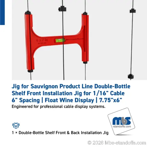 [JCSF-02] Double-Bottle Shelf Front Installation Jig for 1/16" Cable | 6" Spacing | Float Wine Display | 7.75"x6"