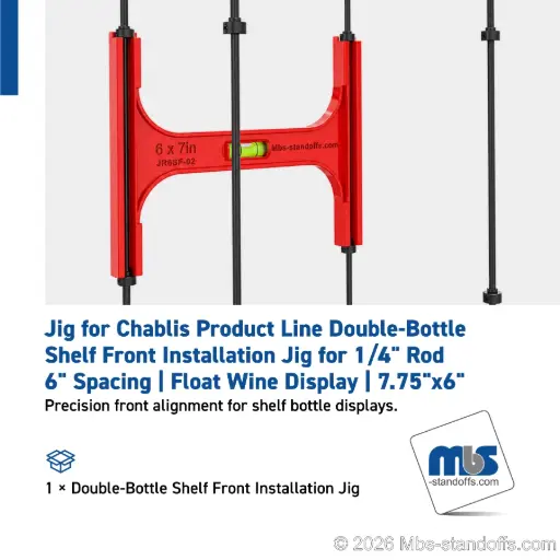 [JR6SF-02] Double-Bottle Shelf Front Installation Jig for 1/4" Rod | 6" Spacing | Float Wine Display | 7.75"x6"