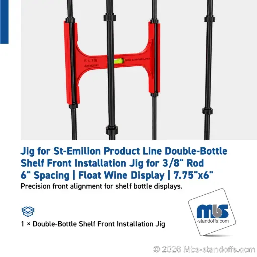 [JR10SF-02] Double-Bottle Shelf Front Installation Jig for 3/8" Rod | 6" Spacing | Float Wine Display | 7.75"x6"