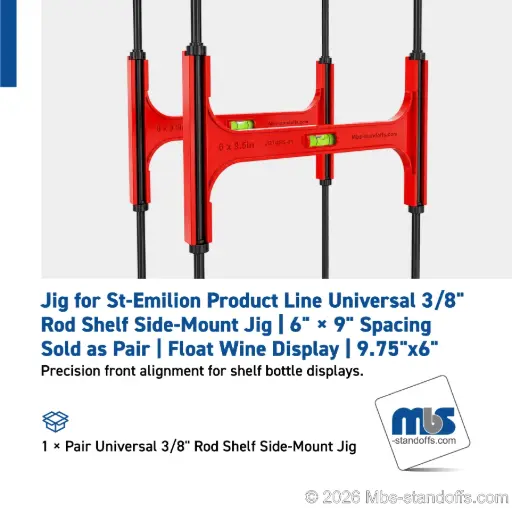 [JR10SS-01] Universal 3/8" Rod Shelf Side-Mount Jig | 6" × 9" Spacing | Sold as Pair | Float Wine Display | 9.75"x6"