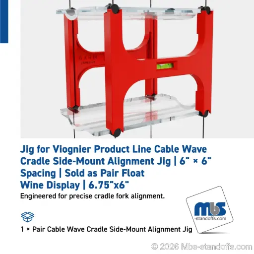 [JCWS-01] Cable Wave Cradle Side-Mount Alignment Jig | 6" × 6" Spacing | Sold as Pair | Float Wine Display | 6.75"x6"