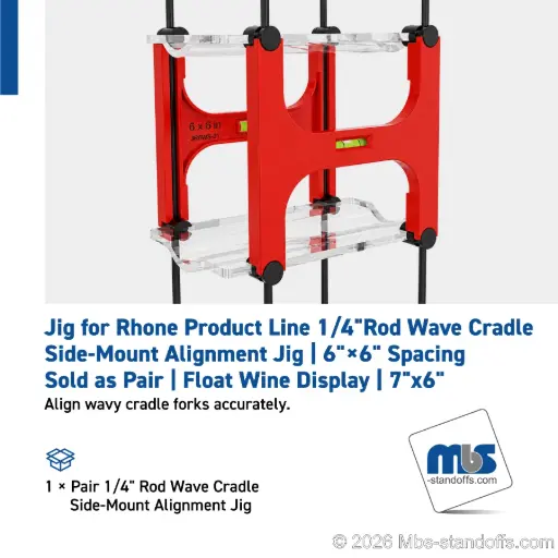 [JR6WS-01] 1/4" Rod Wave Cradle Side-Mount Alignment Jig | 6" × 6" Spacing | Sold as Pair | Float Wine Display | 7"x6"