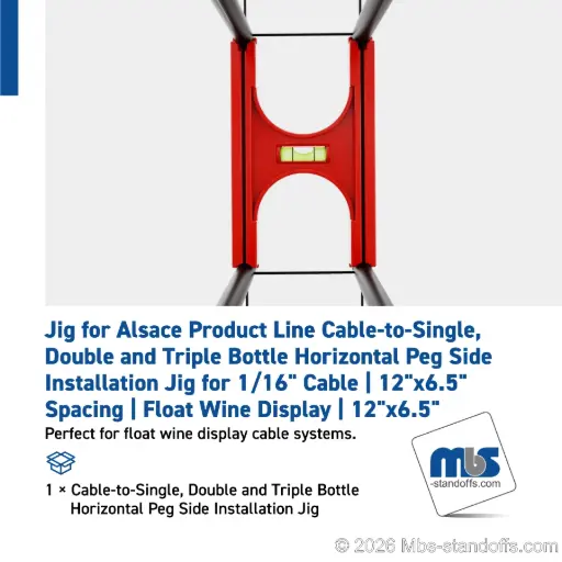 [JCHF-01] Cable-to-Single, Double and Triple Bottle Horizontal Peg Side Installation Jig for 1/16" Cable | 12"x6.5" Spacing | Float Wine Display | 12"x6.5"