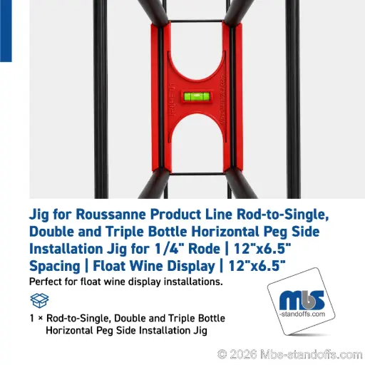 [JR6HF-01] Rod-to-Single, Double and Triple Bottle Horizontal Peg Side Installation Jig for 1/4" Rode | 12"x6.5" Spacing | Float Wine Display | 12"x6.5"