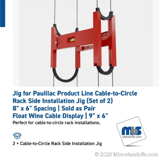 [JCCR-01] Cable-to-Circle Rack Side Installation Jig (Set of 2) | 8" x 6" Spacing  |Sold as Pair | Float Wine Cable Display | 9" x 6"