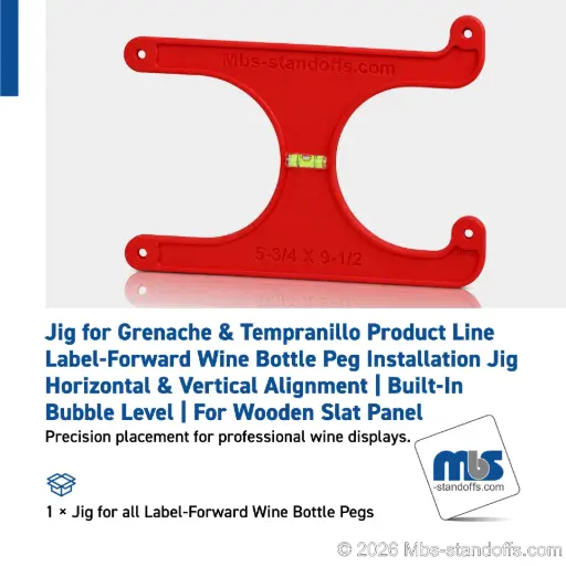[JWP-03] Label-Forward Wine Bottle Peg Installation Jig | Horizontal & Vertical Alignment | Built-In Bubble Level | For Wooden Slat Panel