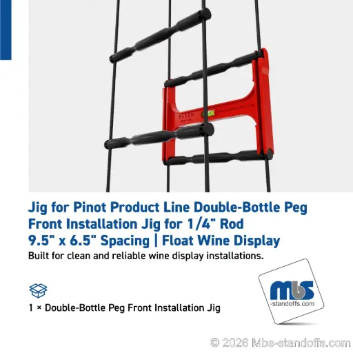 [JR6PF-02] Double-Bottle Peg Front Installation Jig for 1/4" Rod | 9.5"x6.5" Spacing | Float Wine Display