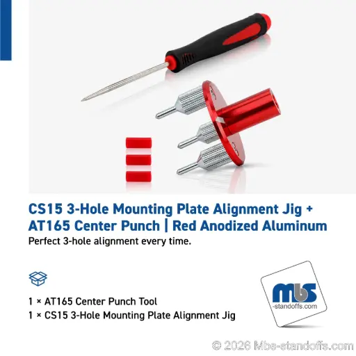 [CS15-IJ-AT165] CS15 3-Hole Mounting Plate Alignment Jig + AT165 Center Punch | Red Anodized Aluminum