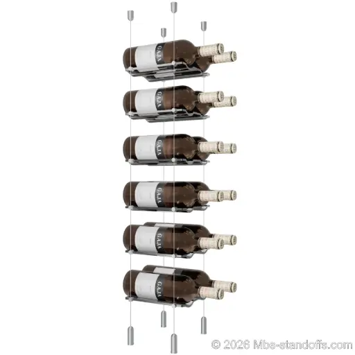 [ACG1904-CW02-K6] Viognier - Côte-Rôtie Collection Bottle Display Cable Cradle Kit, 12-Bottle (2x6) Capacity, Floating Cable System, 2-Bottle Wave Acrylic Cradle, Cable: 1/16″ Diameter, 13′-1″ Length with Clear Anodized Hanger