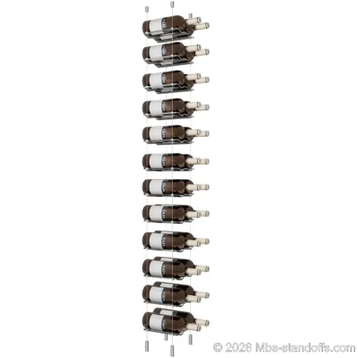 [ACG1904-CW02-K12] Viognier - Côte-Rôtie Collection Bottle Display Cable Cradle Kit, 24-Bottle (2x12) Capacity, Floating Cable System, 2-Bottle Wave Acrylic Cradle, Cable: 1/16″ Diameter, 13′-1″ Length with Clear Anodized Hanger