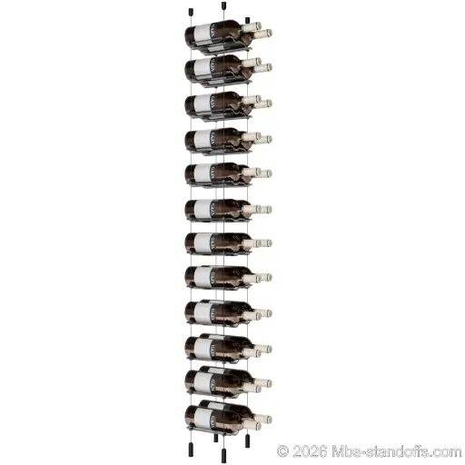[ACG1904MB-CW02-K12] Viognier - Côte-Rôtie Collection Bottle Display Cable Cradle Kit, 24-Bottle (2x12) Capacity, Floating Cable System, 2-Bottle Wave Acrylic Cradle, Cable: 1/16″ Diameter, 13′-1″ Length with Matte Black Anodized Hanger